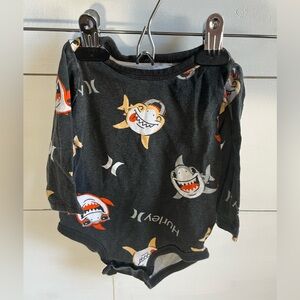 Hurley Gray and Black Baby Shark Graphic Onesie